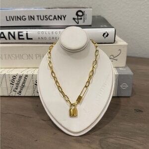 Gold Chain Necklace with Padlock Pendant